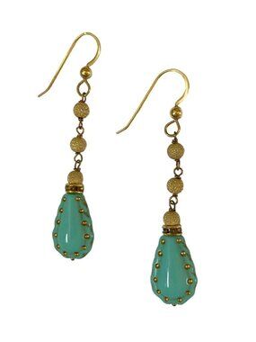 Cowboy Glam Artisan Made Earrings Glass Gold Filled Earwires Turquoise Gold